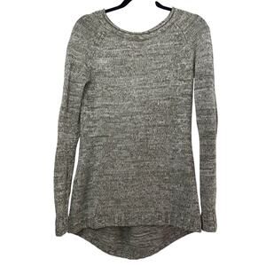 Horny Toad Sweater Womens Small 100% Merino Wool Gray Cream Hi-low Elbow Patch